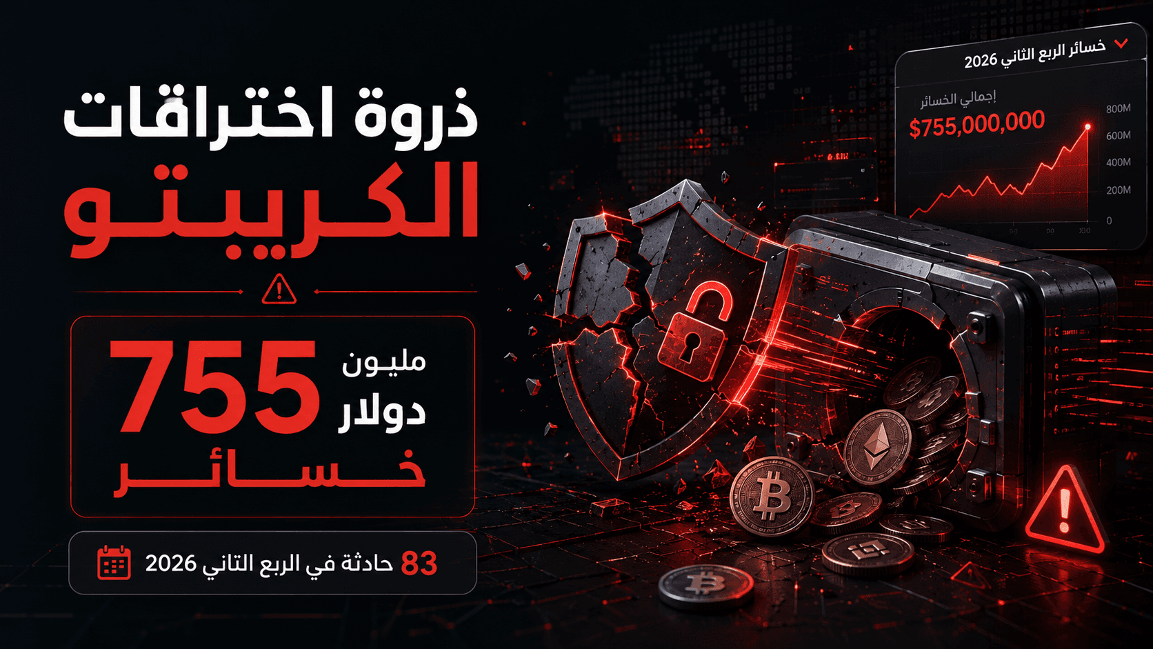 الربع الثاني 2026 يسجل ذروة اختراقات الكريبتو مع 83 حادثة وخسائر 755 مليون دولار