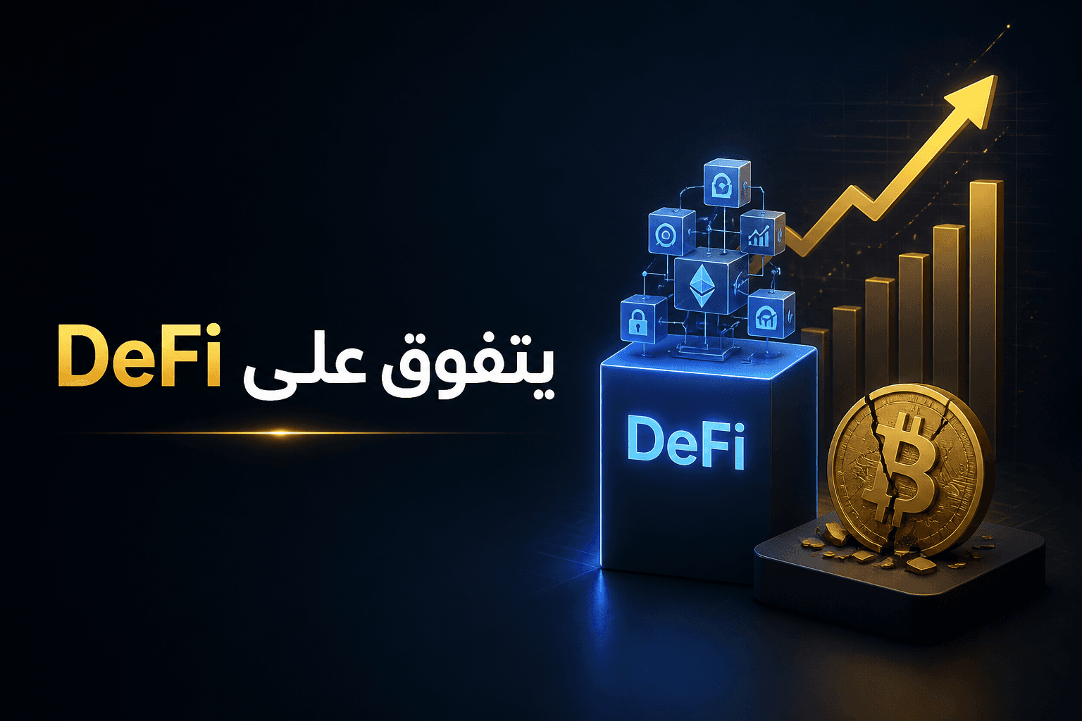 غلاف يوضح تفوق رموز DeFi على بيتكوين خلال تراجع السوق