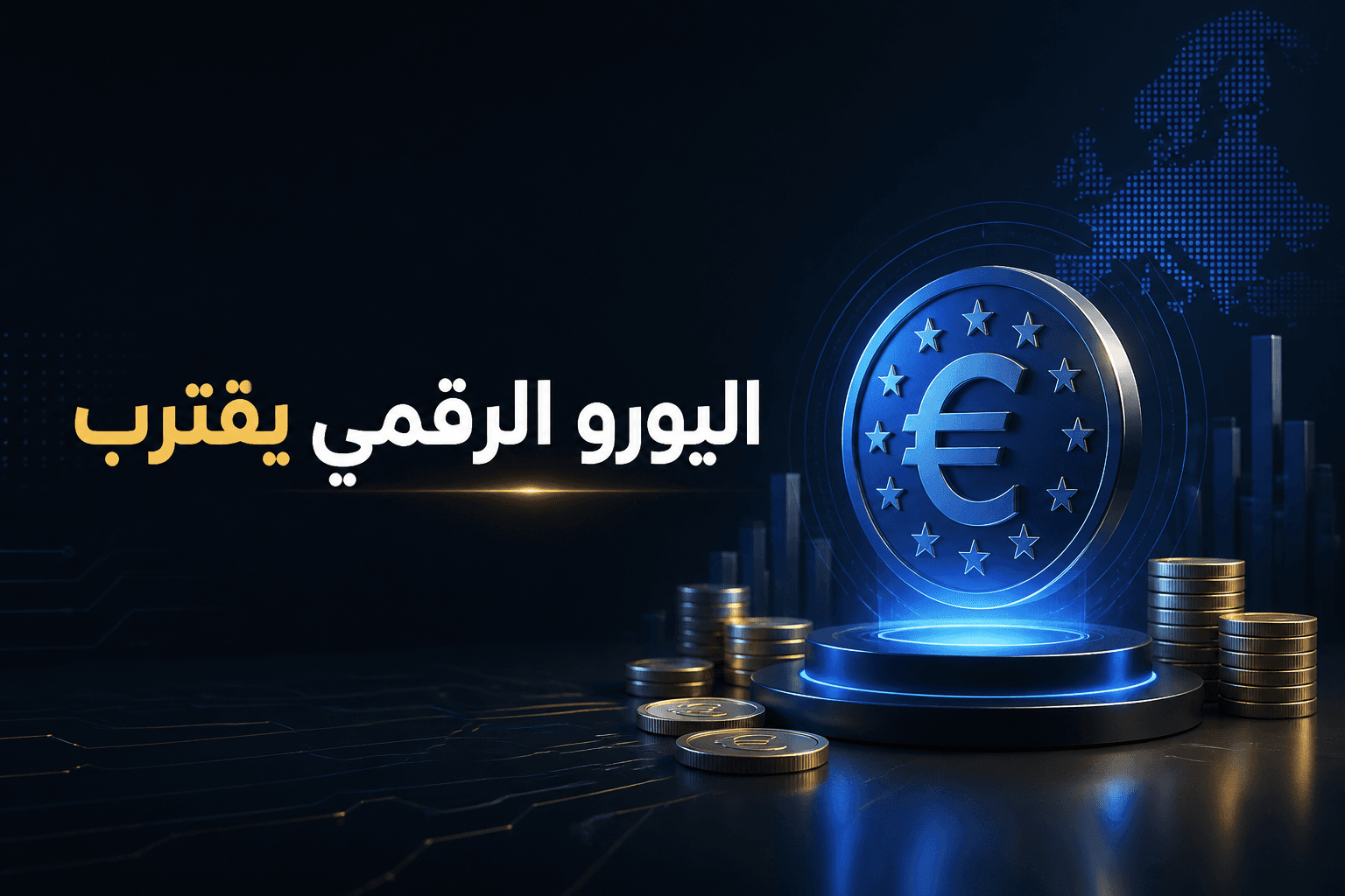 اختبار اليورو الرقمي تصميم خبري عن اقتراب اختبار اليورو الرقمي من البنك المركزي الأوروبي